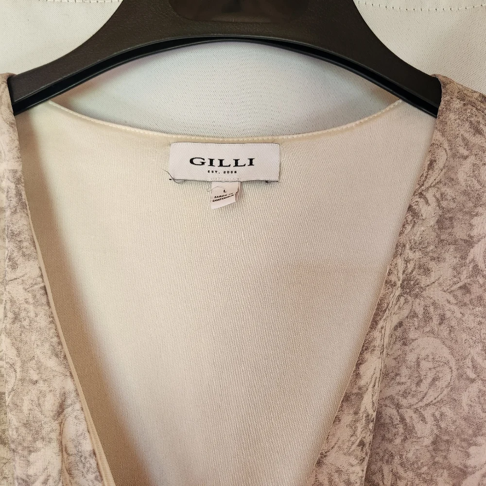 GILLI Long Sleeve Patterned Faux Tie Waist Dress V-Neck Lightweight Size L - Picture 4 of 12